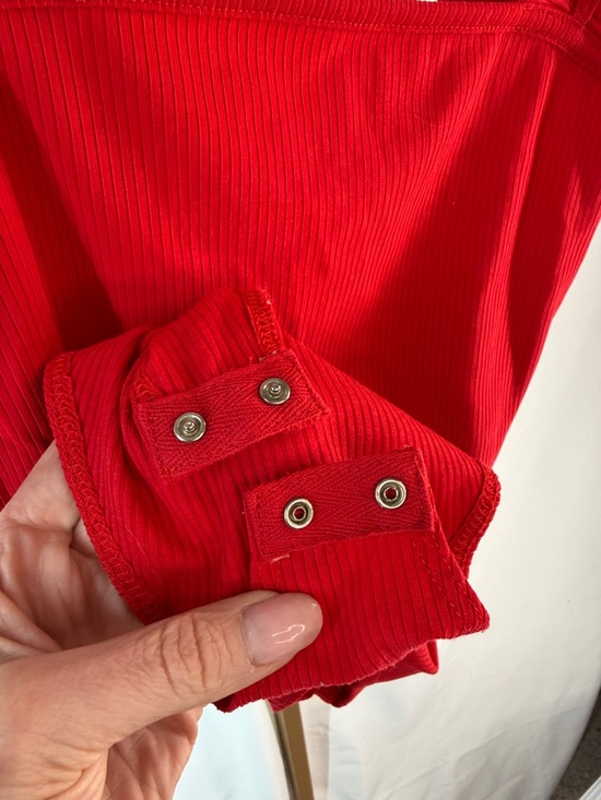 KAILEIGH Raina Ruffle Straps Knit Bodysuit Top - Small - Red - Picture 14 of 14